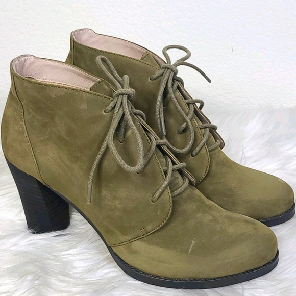 Lands' End Shoes - Lands End Ankle Boots Booties Size 9 Lace Up Khaki Green Leather Block Heels